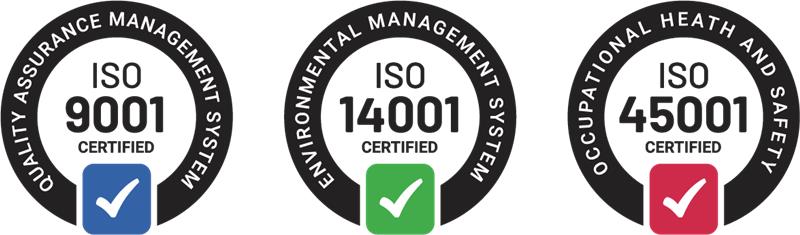ISO 9001, ISO 14001 and ISO 45001 Certified